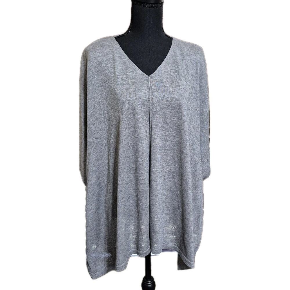JJill Poncho Wool Tencel Longline Gray One Size Lagenlook Beachy Casual Coastal
